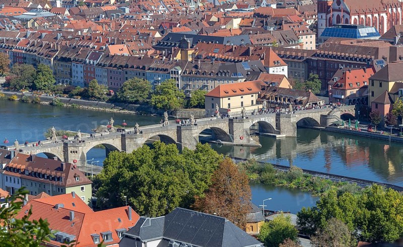 Aerial view of Wuerzburg, a franconian city in Bavaria, Germany