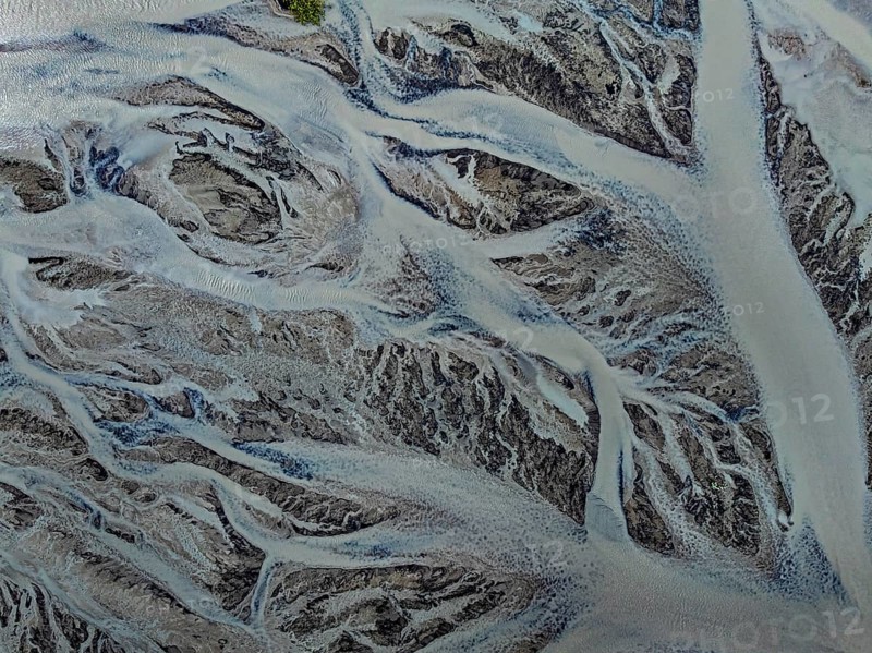 River, river course, branched, cloudy, summer, aerial view, Kirkjubaerklaustur, Iceland