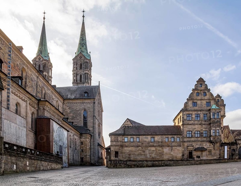Old town scenery around the Domplatz in Bamberg, a town in Bavaria