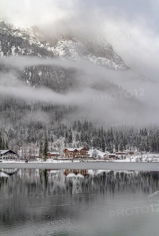 Lake named Hintersee in Bavaria at winter time