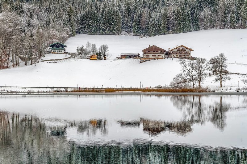 Lake named Hintersee in Bavaria at winter time