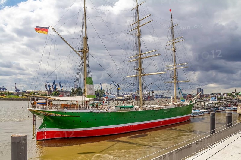 Historic sailing ship anchoring at the Port of Hamburg in Germany