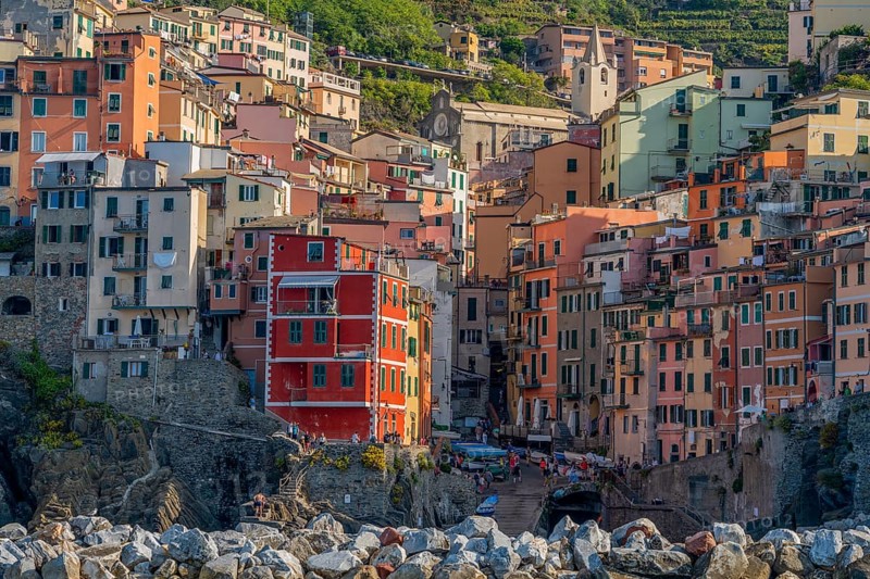Scenery around Riomaggiore, a village at a coastal area named Cinque Terre in Liguria, located in the northwest of Italy