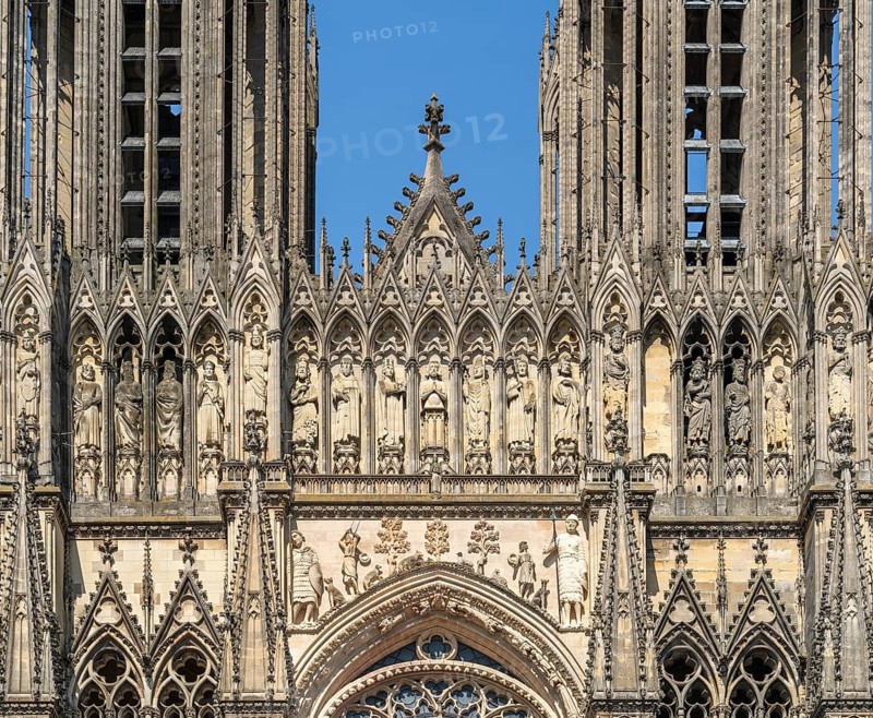 Detail of the Reims Cathedral in Reims, the most populous city in the French department of Marne
