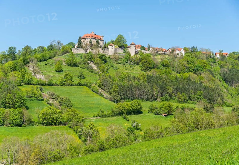 Idyllic spring time scenery in Hohenlohe including the Stetten castle in Southern Germany