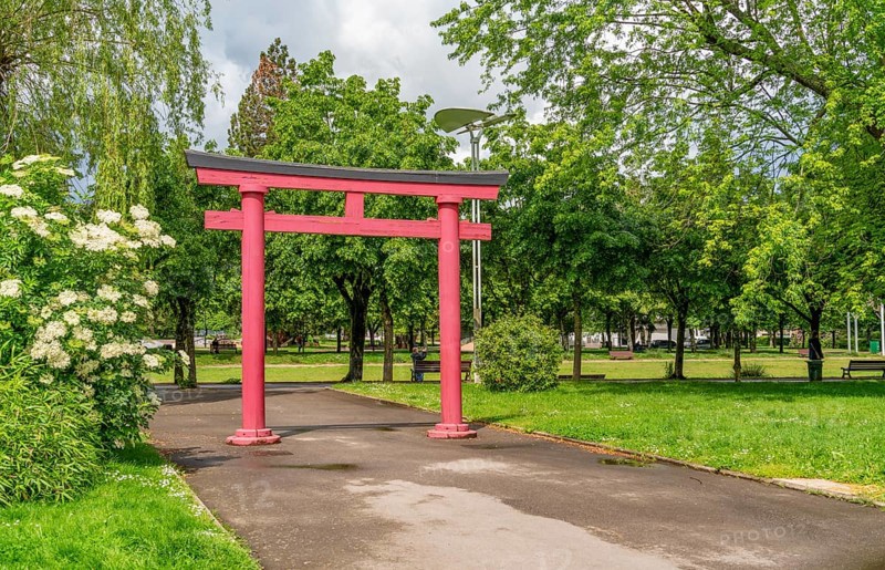 Gate at a park in Saint-Die-des-Vosges, a commune in the Vosges department, Grand Est, northeastern France