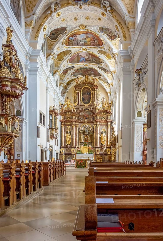 Impression in the Basilica church with the Franciscan monastery in Frauenkirchen, a town in Austria