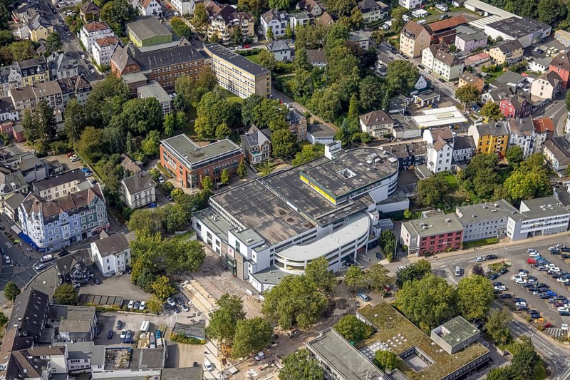Aerial view, Kaufland supermarket in the district Haufe in Gevelsberg, Ruhr area, North Rhine-Westphalia, Germany, building plots, DE, shopping markets, shopping place, shopping centre, Europe, Gevelsberg, aerial view, aerial photography, aerial photography, local supply centre, supermarket, overview, bird's eye view, birds-eyes view, overview