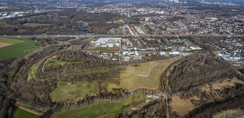 Aerial view, Moltke slagheap, industrial estate Europastrasse, Brauck, Gladbeck, Ruhr area, North Rhine-Westphalia, Germany, slagheap, DE, Europe, slagheap Graf Moltke, aerial view, aerial photography, aerial photography, overview, bird's-eye view, burning slagheap, overview