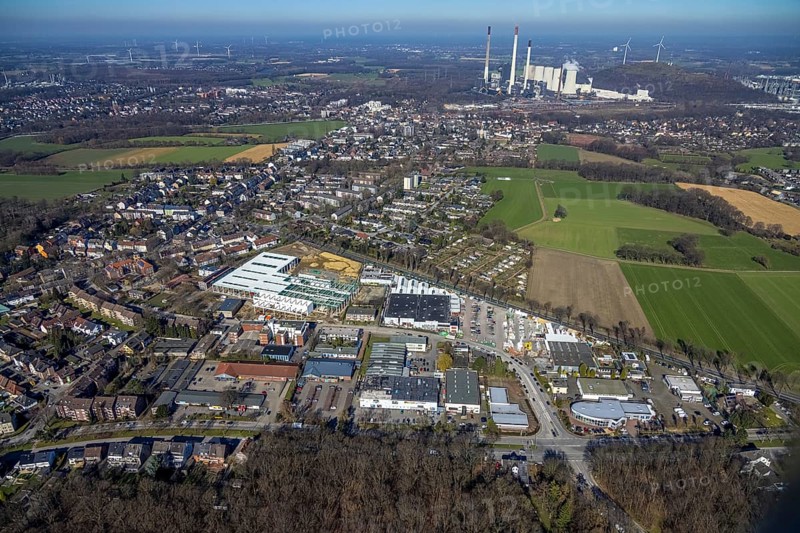 Aerial view, construction site of planned DIY store at Krusenkamp, former sports field, Zweckel, Gladbeck, Ruhr area, North Rhine-Westphalia, Germany, construction work, building, construction area, building site, building plots, construction project, construction site, DE, Europe, Krusenkamp, aerial view, aerial photography, aerial photography, new building, overview, bird's-eye view, bird's-eye view, overview