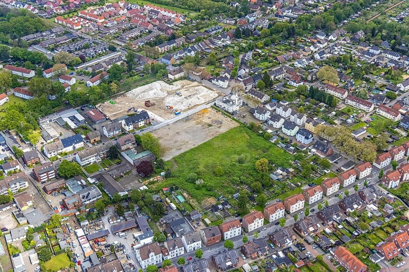 Aerial view, demolition furniture store Tacke, Bramsfeld, mosque Türkisch-Islamischer KulturVerein e.V., Wielandstraße, Butendorf, Gladbeck, Ruhr area, North Rhine-Westphalia, Germany, demolition work, place of worship, building site, construction site, DE, Europe, religious community, place of worship, church, parish, denomination, aerial photograph, aerial photography, aerial photography, mosque, furniture paradise, religion, overview, bird's eye view, birds-eyes view, overview