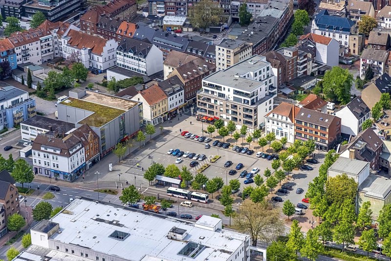 Aerial view, market place Gladbeck, Ruhr area, North Rhine-Westphalia, Germany, DE, Europe, Gladbeck, aerial view, aerial photography, aerial photography, market place, market street, overview, bird's eye view, birds-eyes view, overview
