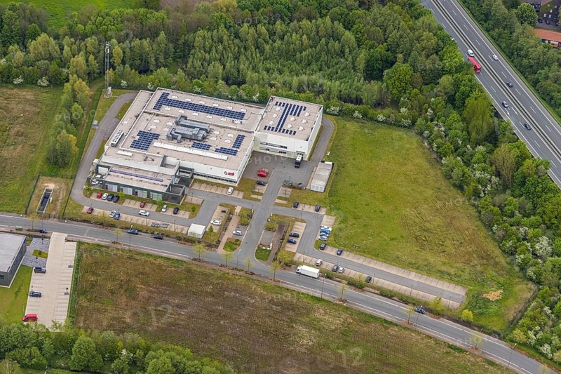 Aerial view, industrial estate Heinrich-Hertz-Straße, Lenord und Baür Werk 2, Rentfort, Gladbeck, Ruhr area, North Rhine-Westphalia, Germany, DE, Europe, commercial enterprises, commercial area, industrial estate, business park, commercial location, commercial use, industrial area, industrial location, aerial photograph, aerial photography, aerial photography, overview, bird's-eye view, bird's-eye view, overview