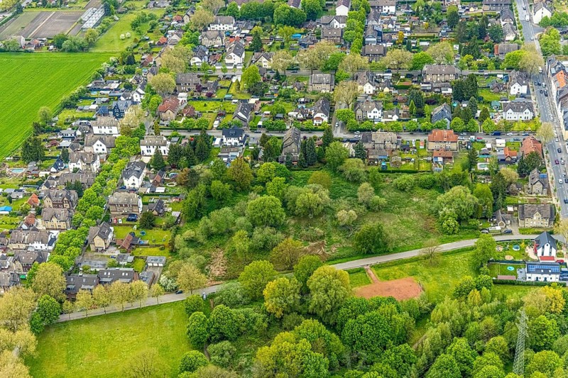 Aerial view, potential new development area at Johowstraße, Rentfort, Gladbeck, Ruhr area, North Rhine-Westphalia, Germany, DE, Europe, aerial view, aerial photography, aerial photography, overview, bird's-eye view, forest area, birds-eyes view, planned new development area, overview