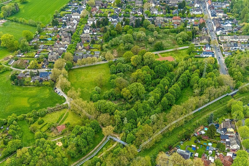 Aerial view, potential new development area at Johowstraße, Rentfort, Gladbeck, Ruhr area, North Rhine-Westphalia, Germany, DE, Europe, aerial view, aerial photography, aerial photography, overview, bird's-eye view, forest area, birds-eyes view, planned new development area, overview