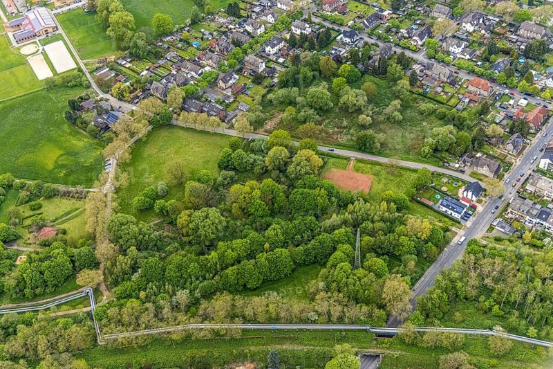 Aerial view, potential new development area at Johowstraße, Rentfort, Gladbeck, Ruhr area, North Rhine-Westphalia, Germany, DE, Europe, aerial view, aerial photography, aerial photography, overview, bird's-eye view, forest area, birds-eyes view, planned new development area, overview