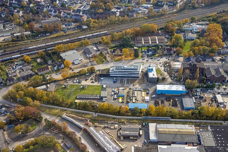 Aerial view, new construction of the administration building ELE Verteilnetz GmbH in Gladbeck, Ruhr area, North Rhine-Westphalia, Germany, DE, energy supplier, energy industry, Europe, Gladbeck, aerial photograph, aerial photography, aerial photography, electricity supply company, overview, bird's-eye view, birds-eyes view, overview