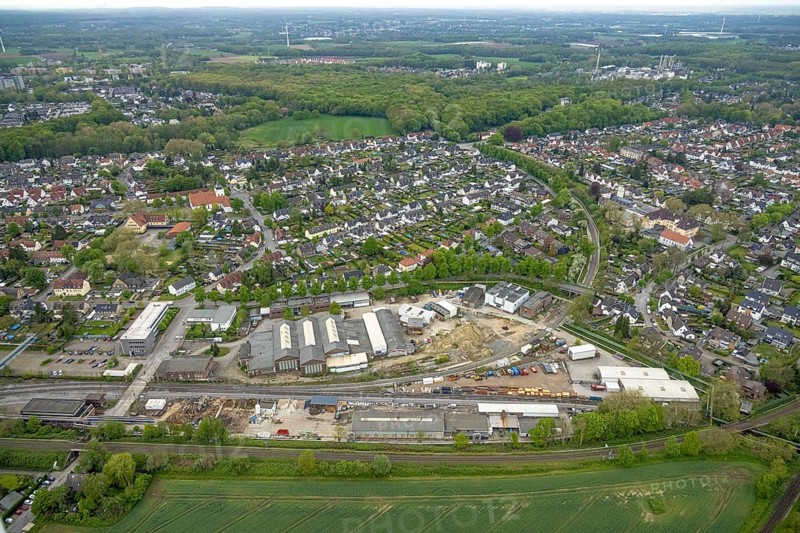 Aerial view, site view, construction site Werkstraße, former roundhouse, Rentfort, Gladbeck, Ruhr area, North Rhine-Westphalia, Germany, construction work, construction area, building site, building plots, construction project, construction site, DE, Europe, property tax, real estate, aerial view, aerial photography, aerial photography, overview, bird's-eye view, residential complex, living and life, residential area, residential buildings, birds-eyes view, overview