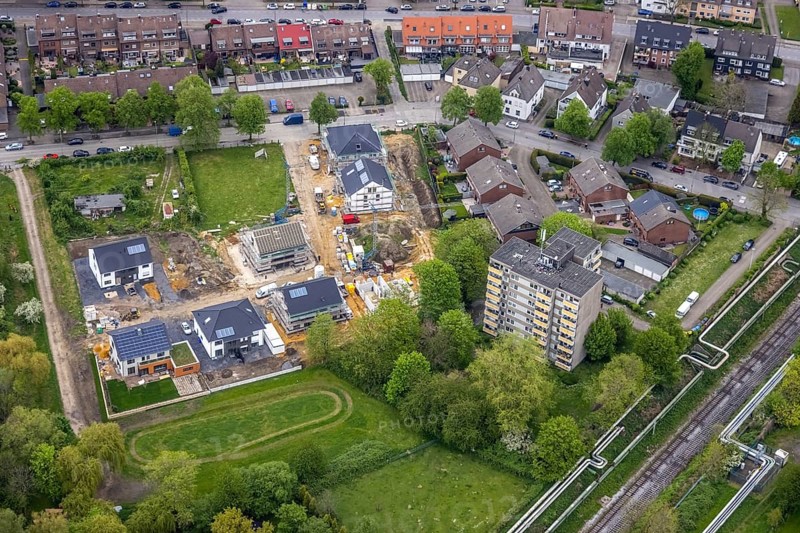 Aerial view, construction site and new development area Winkelstraße, Zweckel, Gladbeck, Ruhr area, North Rhine-Westphalia, Germany, construction work, construction area, construction site, building plots, construction project, construction site, DE, single-family houses, Europe, property tax, high-rise building, real estate, aerial photograph, aerial photography, aerial photography, new construction, overview, bird's-eye view, residential complex, living and living, residential area, residential buildings, residential quality, residential neighbourhood, housing estate, birds-eyes view, overview