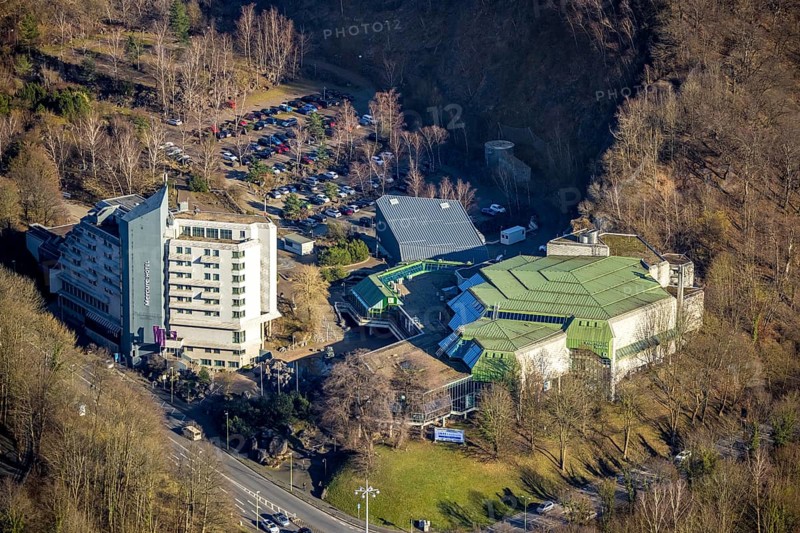 Aerial view, congress and event park civic hall Hagen, Mercure Hotel Hagen, central city, Hagen, Ruhr area, North Rhine-Westphalia, Germany, DE, Europe, gastronomy, hotel, hotel facilities, hotel business, culture, art, aerial photography, aerial photography, aerial photography, overview, events, venue, event location, event centre, bird's eye view, bird's eye view, cultural use, overview