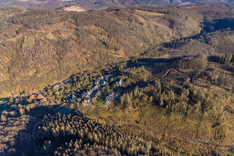 Aerial photograph, LWL-Freilichtmuseum Hagen, Eilpe, Hagen, Ruhr area, North Rhine-Westphalia, Germany, DE, Europe, open-air museum, aerial photograph, aerial photography, aerial photography, museum, Mäckingerbach, overview, bird's-eye view, forest, forest area, birds-eyes view, overview