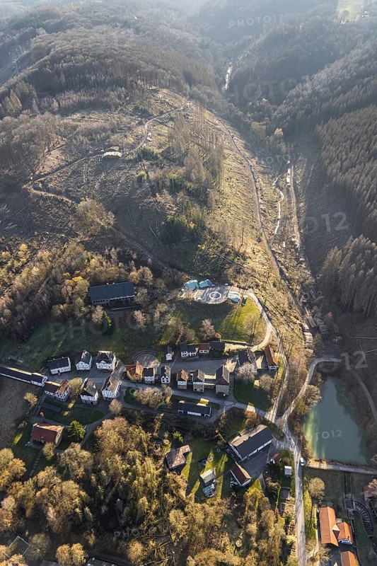 Aerial photograph, LWL-Freilichtmuseum Hagen, Eilpe, Hagen, Ruhr area, North Rhine-Westphalia, Germany, DE, Europe, open-air museum, aerial photograph, aerial photography, aerial photography, museum, Mäckingerbach, overview, bird's-eye view, forest, forest area, birds-eyes view, overview