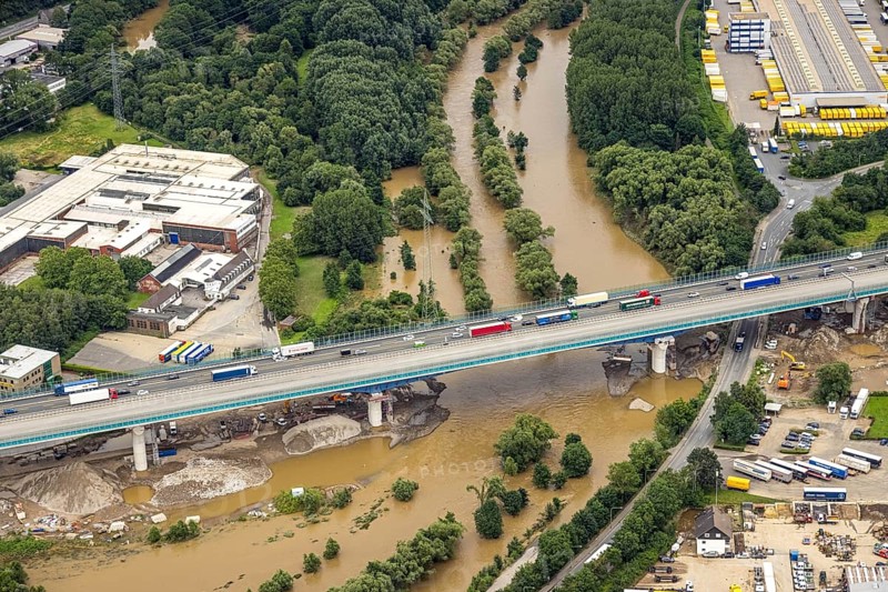 Aerial photo, Lennnehochwasser, Lennetal, Hagen, Ruhr area, North Rhine-Westphalia, Germany, DE, Europe, birds-eyes view, aerial photography, aerial photography, overview, overview, bird's eye view