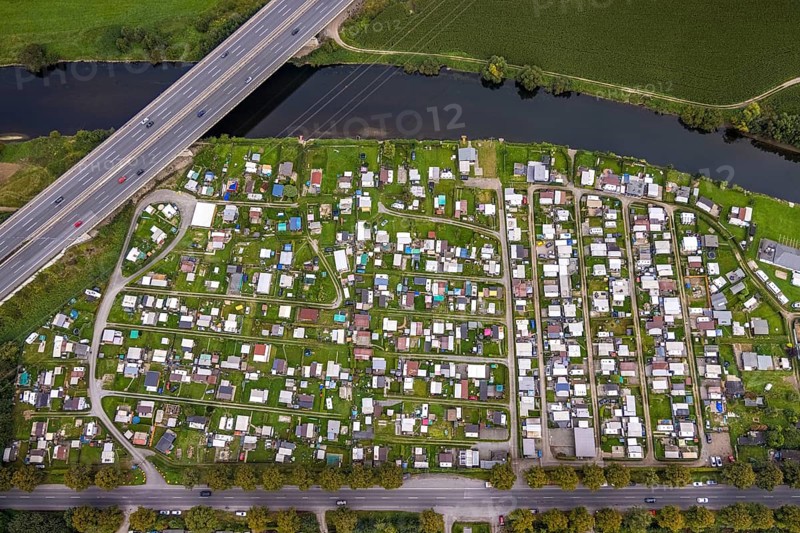 Aerial view, CampingClub Garenfeld Ruhrbogen at the river Ruhr in the district Boele in Hagen, Ruhr area, North Rhine-Westphalia, Germany, motorway A1, camping, camping facility, camping houses, camping mobile, camping site, DE, Europe, leisure, Hagen, hobby, aerial view, aerial photography, aerial photography, overview, bird's eye view, motorhome, caravan, birds-eyes view, overview
