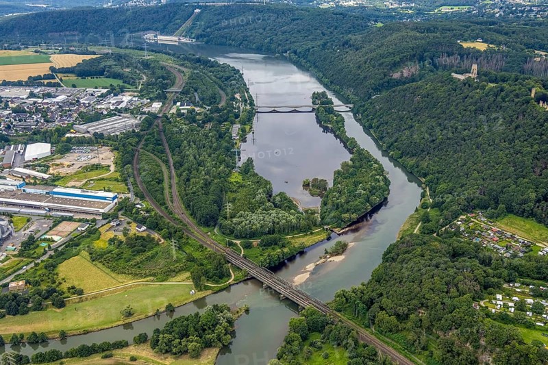 Aerial view, the mouth of the river Lenne into the Ruhr near Hagen and Dortmund, a week ago the Ruhr was still flooded, course of the Ruhr, Boele, Hagen, Ruhr area, North Rhine-Westphalia, Germany, DE, Europe, birds-eyes view, aerial view, aerial photography, aerial photography, overview, bird's eye view