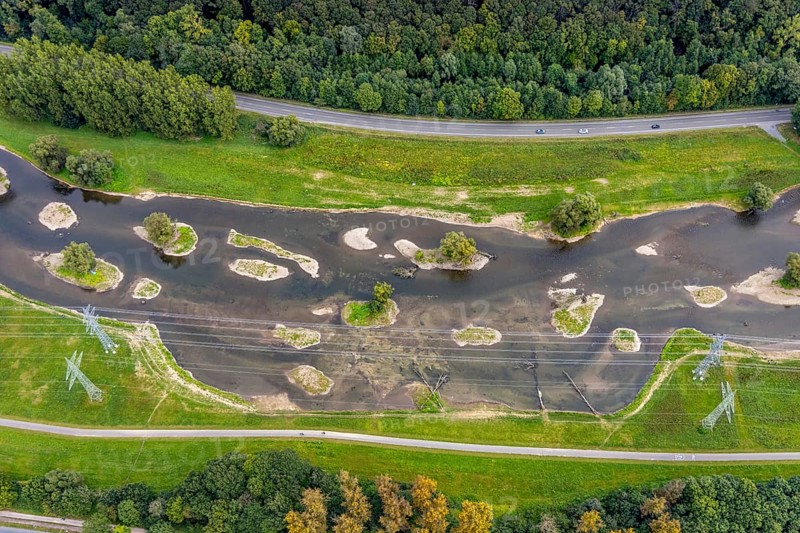 Aerial photo, renaturalisation measure river Lenne and Lenneauen in the district Lennetal in Hagen, Ruhr area, North Rhine-Westphalia, Germany, floodplain landscape, DE, Europe, Hagen, aerial photo, aerial photography, aerial photography, nature reserve, overview, bird's-eye view, overview, renaturalised river, eco-project