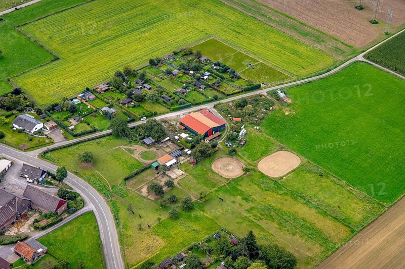 Aerial view, riding stable In den Wiesen in Garenfeld in the district Boele in Hagen, Ruhr area, North Rhine-Westphalia, Germany, DE, Europe, Hagen, aerial view, aerial photography, aerial photography, overview, bird's-eye view, overview