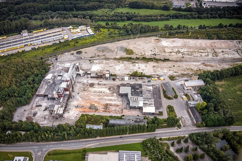 Aerial view, demolition of dolomite works for the construction of an industrial park in the Lennetal district of Hagen, Ruhr area, North Rhine-Westphalia, Germany, demolition, demolition work, construction work, construction site, building site, building plots, construction project, construction site, DE, Europe, Hagen, aerial photograph, aerial photography, aerial photography, overview, bird's-eye view, bird's-eye view, overview