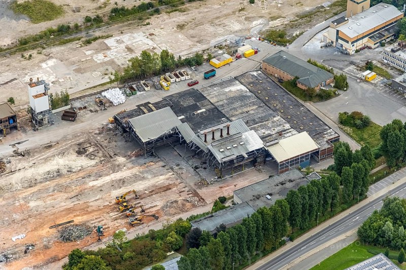Aerial view, demolition of dolomite works for the construction of an industrial park in the Lennetal district of Hagen, Ruhr area, North Rhine-Westphalia, Germany, demolition, demolition work, construction work, construction site, building site, building plots, construction project, construction site, DE, Europe, Hagen, aerial photograph, aerial photography, aerial photography, overview, bird's-eye view, bird's-eye view, overview