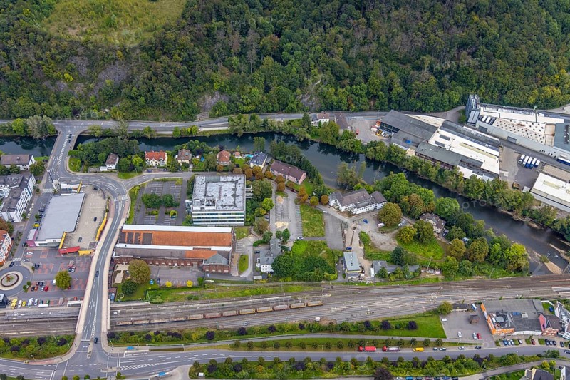 Aerial view, thyssenkrupp Hohenlimburg guest house in the Hohenlimburg district of Hagen, Ruhr area, North Rhine-Westphalia, Germany, DE, Europe, gastronomy, Hagen, aerial view, aerial photography, aerial photography, overview, bird's-eye view, overview