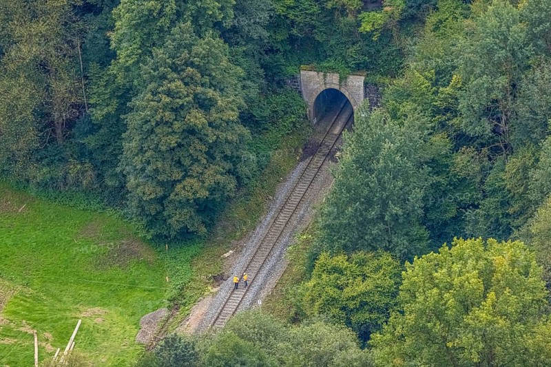 Aerial view, tunnel entrance of the railway in the district of Dahl in Hagen, Ruhr area, North Rhine-Westphalia, Germany, DE, Europe, Hagen, aerial view, aerial photography, aerial photography, tunnel, overview, bird's-eye view, overview