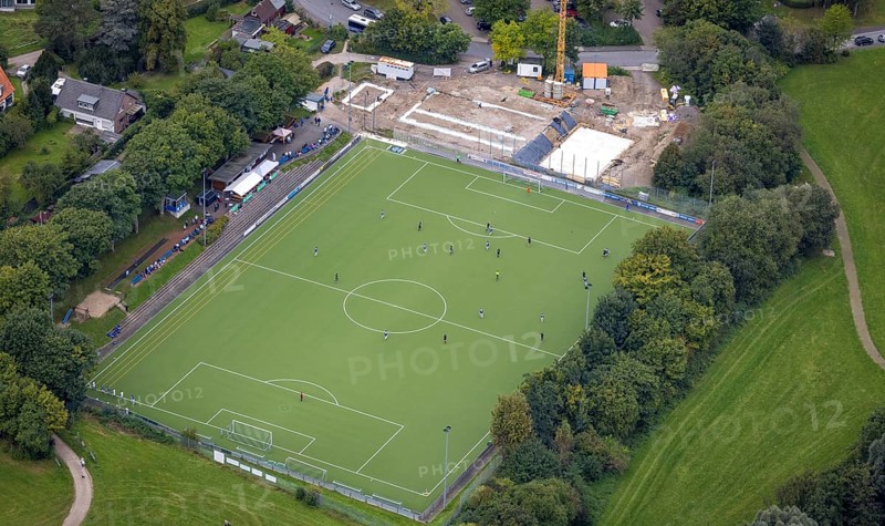 Aerial view, construction site at the sports ground Wörthstraße of TSV Fichte Hagen 1863 in the district Eilpe in Hagen, Ruhr area, North Rhine-Westphalia, Germany, construction work, construction area, building site, building plots, construction project, construction site, DE, Europe, football pitch, football stadium, Hagen, artificial turf pitch, aerial view, aerial photography, aerial photography, sports, sports facilities, sports ground, sports facility, overview, bird's eye view, bird's eye view, overview