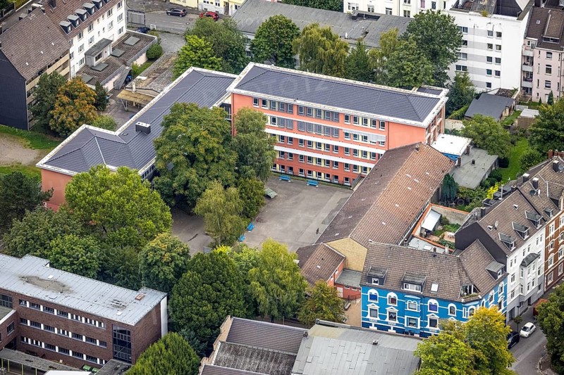 Aerial view, Realschule Haspe in the district Haspe in Hagen, Ruhr area, North Rhine-Westphalia, Germany, education, educational institution, DE, Europe, Hagen, teaching institute, aerial view, aerial photography, aerial photography, Realschule, school, overview, bird's-eye view, overview