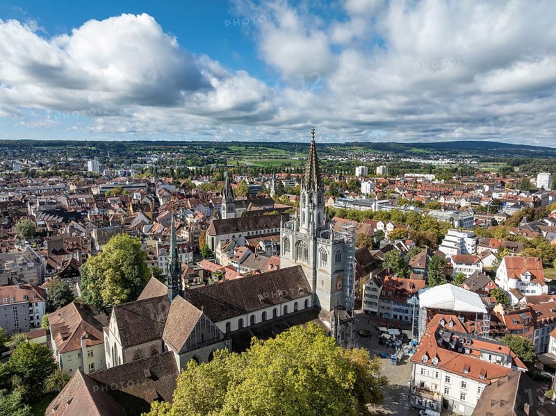 Aerial view of the historic old town of Constance with the Constance Minster, Constance district, Baden-Württemberg, Germany