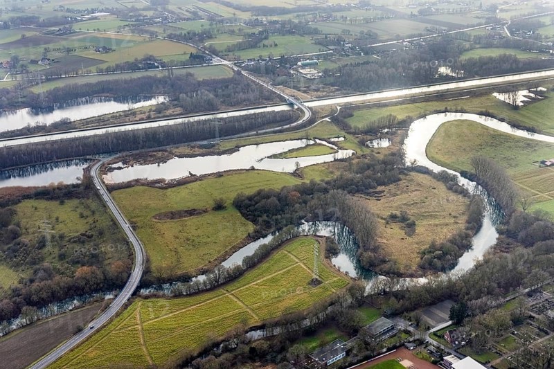 Aerial view of the nature reserve Am Tibaum, River Lippe Meander and Datteln-Hamm Canal, Hamm, Ruhr area, North Rhine-Westphalia, Germany, DE, Europe, landscape, aerial view, aerial photography, aerial photography, aerial photography, Rhine-Ruhr metropolitan region, nature reserve, overview, bird's-eye view, overview