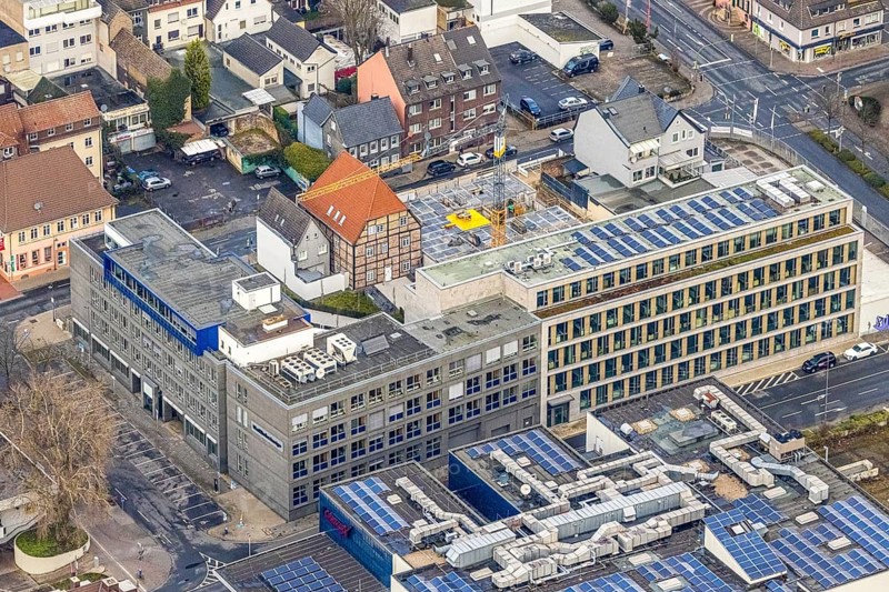 Aerial photo construction site Widumstraße with demolition for new WA office building, Westfälischer Anzeiger, Radio Lippewelle Hamm in Hamm, Ruhr area, North Rhine-Westphalia, Germany, demolition work, construction work, construction, construction area, construction site, construction site, construction project, construction site, DE, Europe, commercial enterprises, commercial area, commercial park, commercial location, commercial use, Hamm, industrial area, industrial building, industrial location, aerial view, aerial photography, aerial photography, aerial photography, metropolitan region Rhine-Ruhr, new building, photovoltaic, photovoltaic plant, solar, solar plant, solar energy, solar energy, Stadtanzeiger Hamm, overview, bird's-eye view, newspaper publisher, birds-eyes view, overview