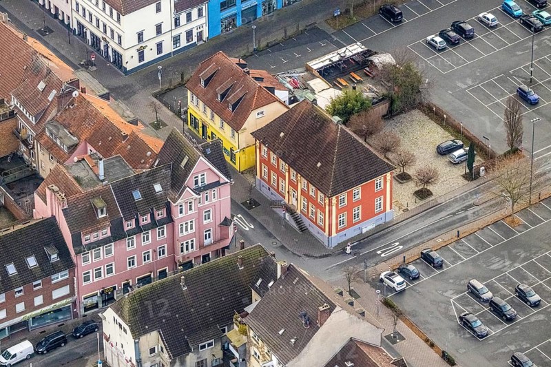 Aerial view Haus Vorschulze Südstraße corner Königstraße in Hamm, Ruhr area, North Rhine-Westphalia, Germany, DE, monument protection, Europe, Hamm, aerial view, aerial photograph, aerial photography, aerial photography, Rhine-Ruhr metropolitan region, overview, event location, bird's eye view, baroque town house, birds-eyes view, overview
