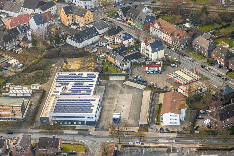Aerial view of Ost Schacht Sandbochum mine in a forest area, steag substation Sandbochum, Kerstheider Straße in Hamm, Ruhr area, North Rhine-Westphalia, Germany, Ost colliery, DE, Europe, Hamm, Heinrich Robert Schacht Sandbochum, aerial view, aerial photography, aerial photography, aerial photography, Rhine-Ruhr metropolitan region, overview, substation, bird's eye view, forest area, birds-eyes view, former Ost colliery, overview