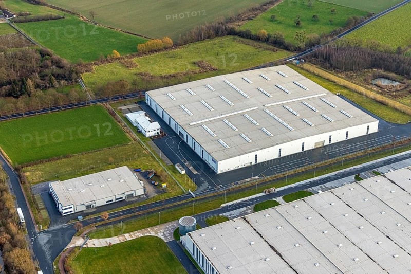 Aerial view southern extension of Rhynern industrial estate in Hamm, Ruhr area, North Rhine-Westphalia, Germany, DE, Europe, commercial enterprises, commercial area, industrial estate, commercial park, commercial location, commercial use, Hamm, industrial area, industrial building, industrial location, aerial photograph, aerial photography, aerial photography, aerial photography, Rhine-Ruhr metropolitan region, Oberster Kamp, overview, bird's-eye view, bird's-eye view, overview, DELTA Qualitätsstahl GmbH