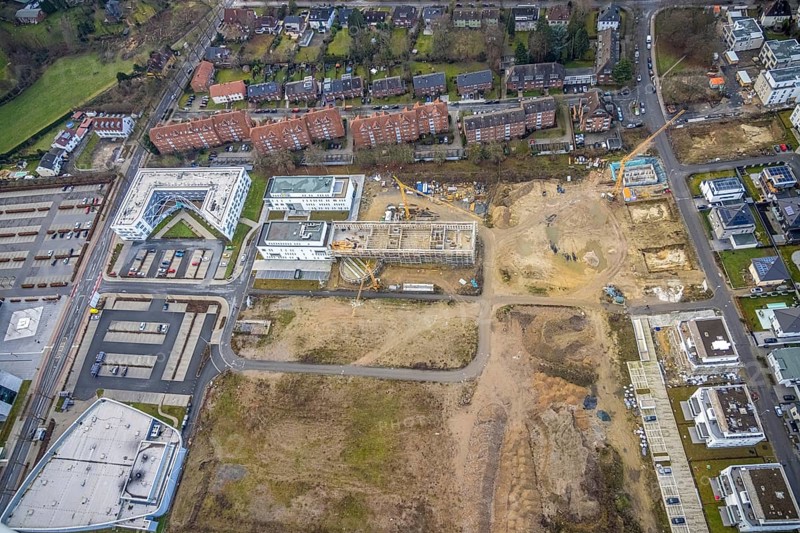 Building area Paracelsuspark with innovation centre and new residential buildings, SCI:Q Science Quarter Hamm, Bad Hamm, Hamm, Ruhr area, North Rhine-Westphalia, Germany, education, educational institution, DE, Europe, business park, industrial area, aerial view, aerial photograph, aerial photography, aerial photography, Marker Allee, Rhine-Ruhr metropolitan region, Paracelsuspark, Science Quarter Hamm, Techpark, overview, university, bird's-eye view, science quarter, birds-eyes view, overview