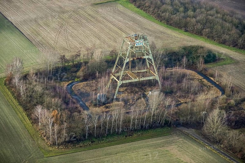 Aerial view Radbod colliery shaft 6, sinking tower field Donar farm Kurrick on Nordicker Straße in Ascheberg on the outskirts of Hamm, Ruhr area, North Rhine-Westphalia, Germany, DE, Europe, Hamm, aerial view, aerial photograph, aerial photography, aerial photography, Rhine-Ruhr metropolitan region, overview, bird's-eye view, overview
