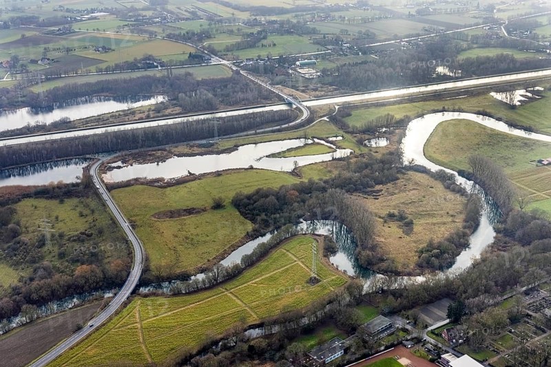 Aerial view of the nature reserve Am Tibaum, River Lippe Meander and Datteln-Hamm Canal, Hamm, Ruhr area, North Rhine-Westphalia, Germany, DE, Europe, landscape, aerial view, aerial photography, aerial photography, aerial photography, Rhine-Ruhr metropolitan region, nature reserve, overview, bird's-eye view, overview