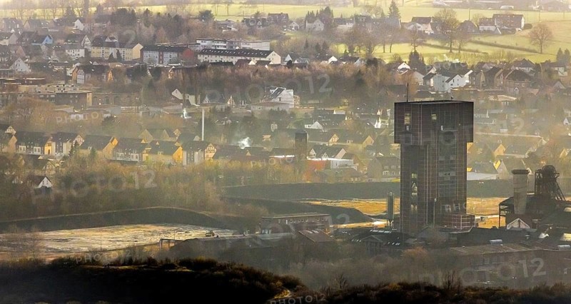 Aerial view with hammerhead tower in Ost Zeche Heinrich Robert colliery, CreativRevier in Wiescherhöfen, Hamm, Ruhr area, North Rhine-Westphalia, Germany, mine, Heinrich Robert colliery, DE, Europe, commercial enterprises, commercial area, commercial park, commercial location, commercial use, industrial plants, industrial area, industrial building, industrial site, aerial view, aerial photograph, aerial photography, aerial photography, Rhine-Ruhr metropolitan region, coal mine, tower, overview, bird's-eye view, birds-eyes view, former Ost colliery, historical, historical site, overview, destroyed building