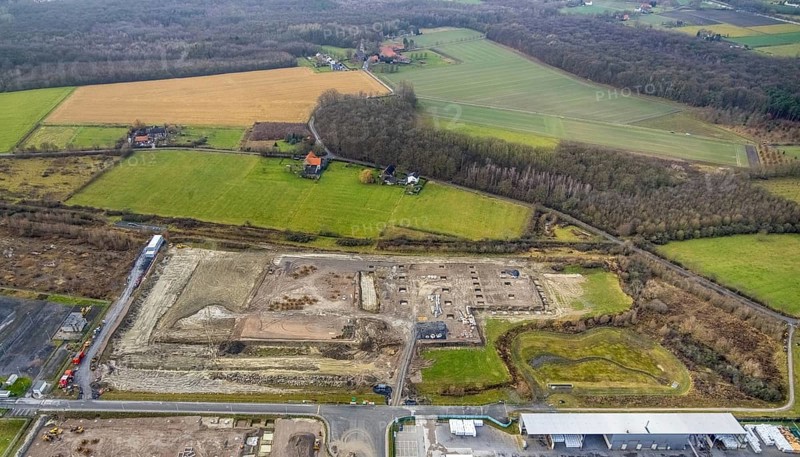 Aerial view construction site for Douglas distribution centre in the district Uentrop in Hamm, Ruhr area, North Rhine-Westphalia, Germany, DE, Europe, Hamm, aerial view, aerial photography, aerial photograph, aerial photography, Rhine-Ruhr metropolitan region, overview, bird's-eye view, overview