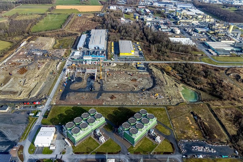 Aerial view, construction site for the new building complex on the site of the logistics centre and distribution park in the Uentrop district, Uentrop, Hamm, Ruhr area, North Rhine-Westphalia, Germany, DE, Europe, birds-eyes view, aerial photograph, aerial photography, aerial photography, overview, bird's eye view, Arvato Distribution GmbH & Arvato Supply Chain Solutions SE, Douglas Group, HINES Immobilien GmbH, Krüger Consult GmbH, Köster GmbH, studio architec