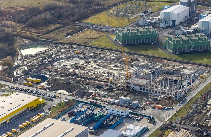 Aerial view, construction site for the new building complex on the site of the logistics centre and distribution park in the Uentrop district, Uentrop, Hamm, Ruhr area, North Rhine-Westphalia, Germany, DE, Europe, birds-eyes view, aerial photograph, aerial photography, aerial photography, overview, bird's eye view, Arvato Distribution GmbH & Arvato Supply Chain Solutions SE, Douglas Group, HINES Immobilien GmbH, Krüger Consult GmbH, Köster GmbH, studio architec